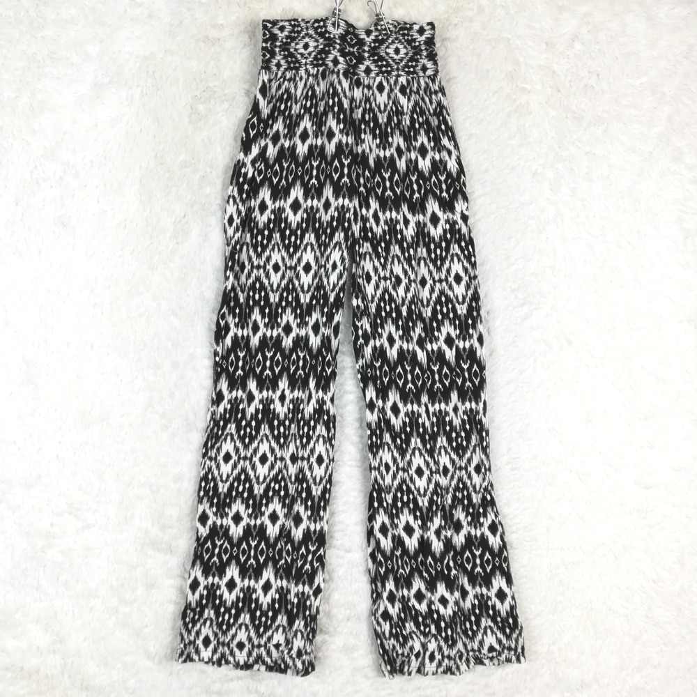 Joe B Womens Pants Wide Leg Black White Tribal Print Pull On Lounge M
